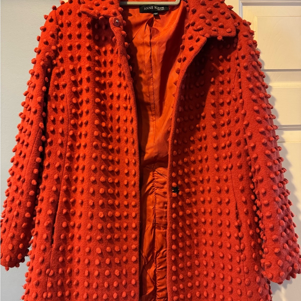 Anne Klein Vibrant Red Textured Teddy Jacket